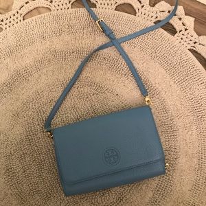 Tory Burch bombé flat crossbody Montego blue